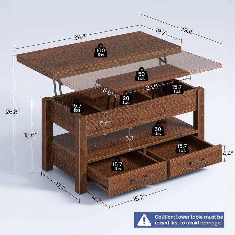 Açılır Akıllı Sehpa Endüstriyel Ahşap 100 cm x 100 cm - 101436