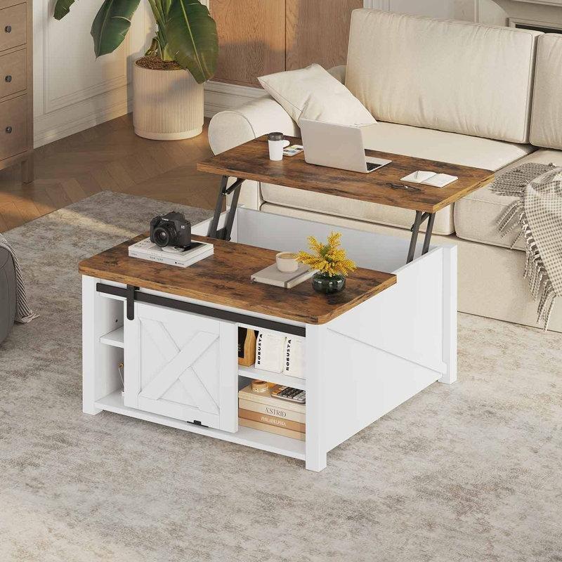 Açılır Akıllı Sehpa Endüstriyel Ahşap Beyaz-Kahverengi 80x80 cm - 101421