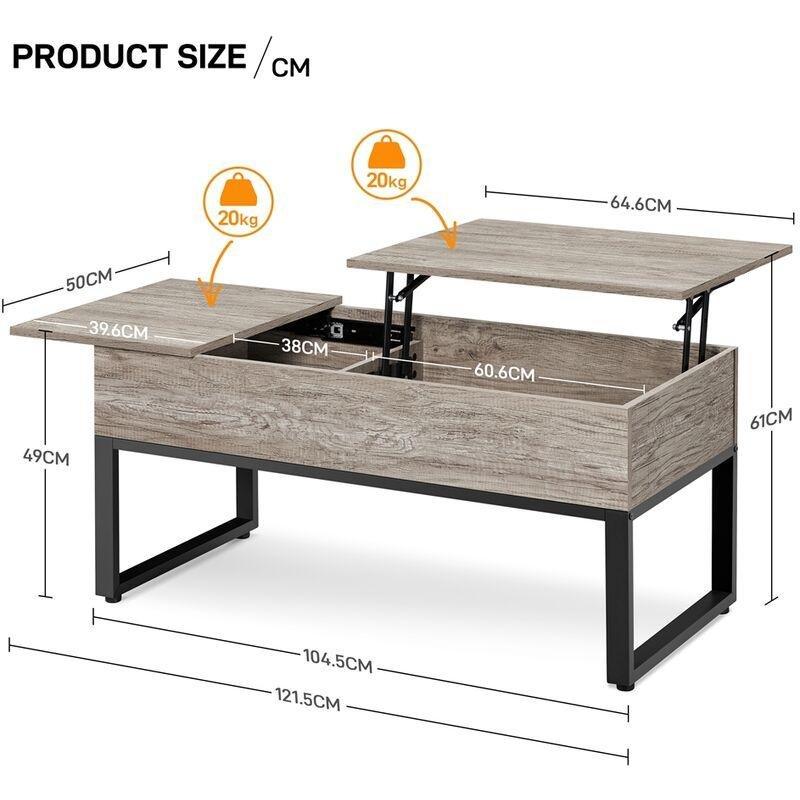 Açılır Akıllı Sehpa Endüstriyel Tasarım MDF Metal Gri 105x50x49 cm - 101510