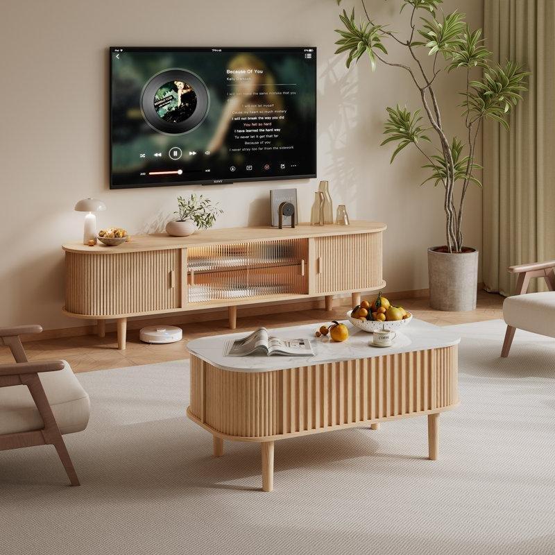 Açılır Akıllı Sehpa, Mermer Görünümlü Üst Yüzey ve Doğal Meşe Ağacı Ayaklar, 101x40x50 cm - 101187