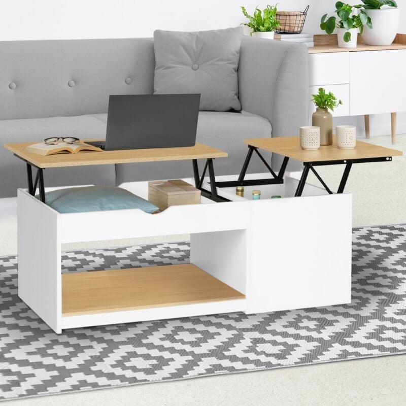Açılır İki Plateaulu Akıllı Sehpa Beyaz-Huş 110x55x42 cm - 101706