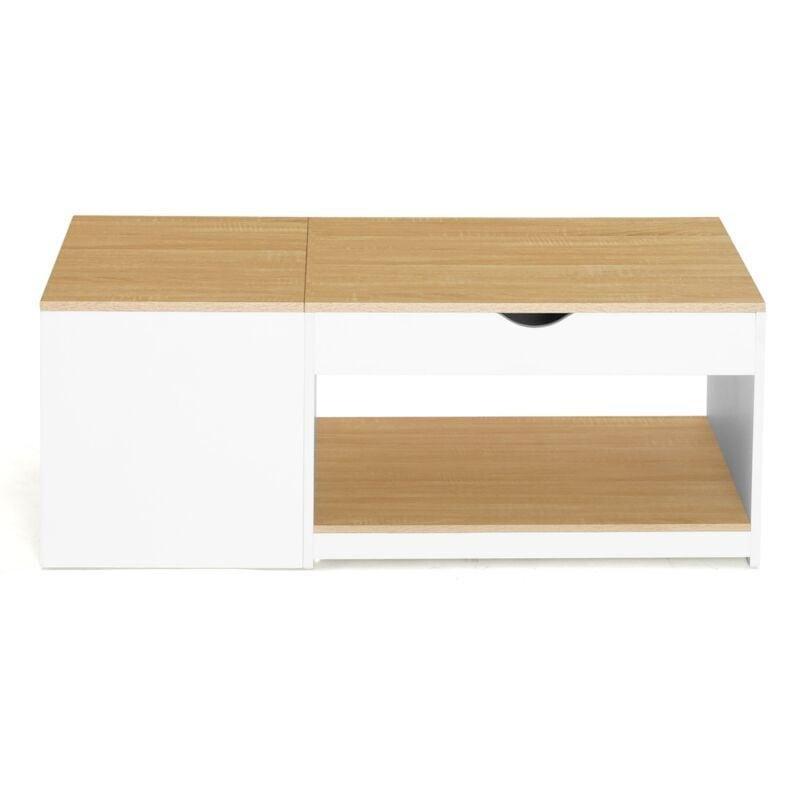 Açılır İki Plateaulu Akıllı Sehpa Beyaz-Huş 110x55x42 cm - 101706