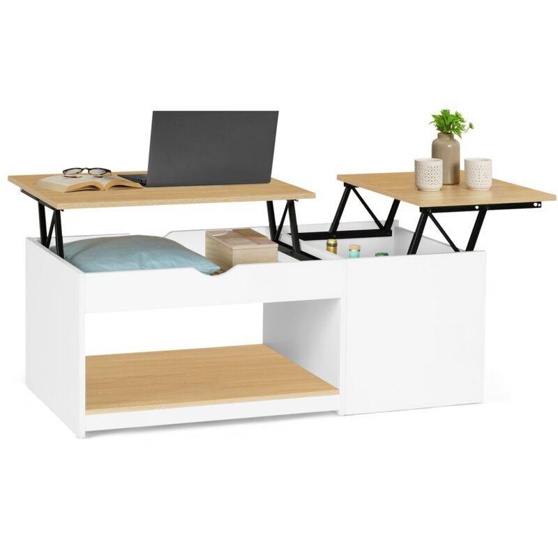 Açılır İki Plateaulu Akıllı Sehpa Beyaz-Huş 110x55x42 cm - 101706