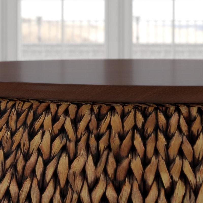 Açılır Kapakları Olan Kahverengi Masif Ağaç ve Hasır Yuvarlak Sehpa 33x33x40 cm - 101184