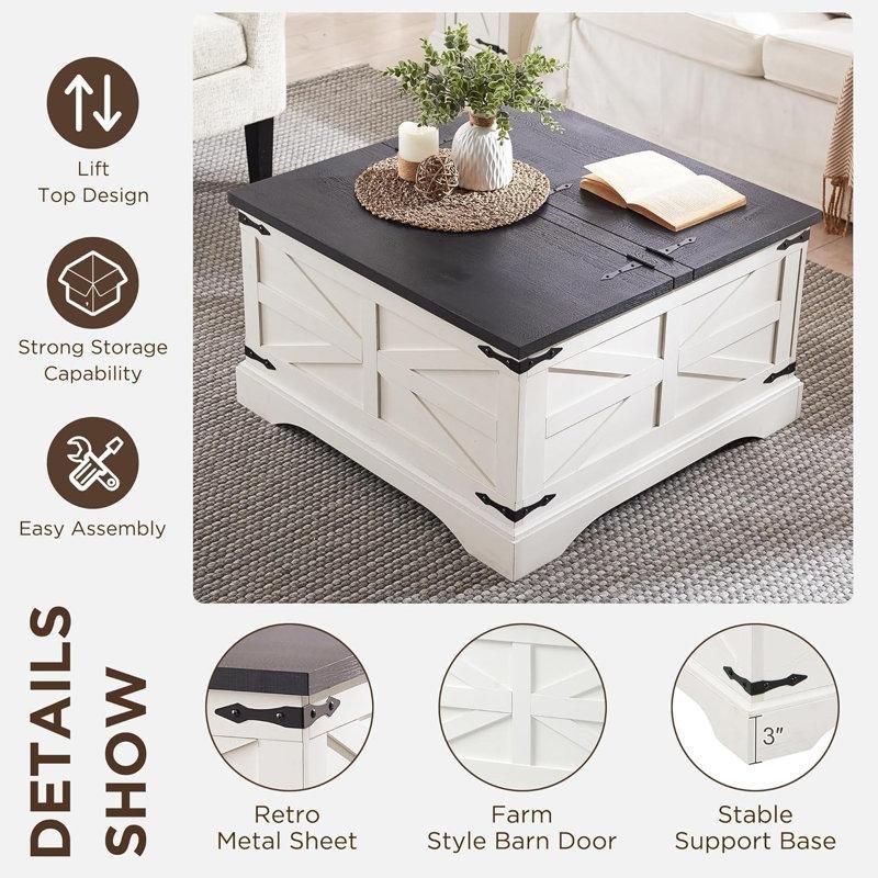 Açılır Krem Akıllı Sehpa Endüstriyel Ahşap 91 cm x 91 cm - 101052