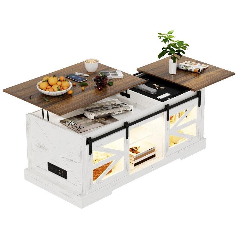 Açılır Led Akıllı Sehpa Endüstriyel Ahşap 120x55x50 cm - 101304