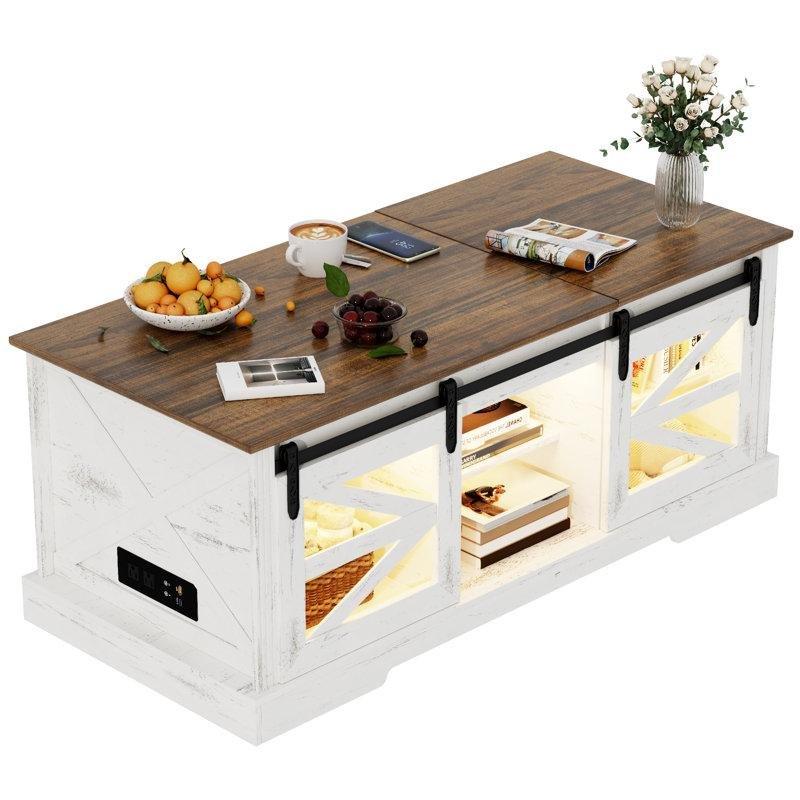 Açılır Led Akıllı Sehpa Endüstriyel Ahşap 120x55x50 cm - 101304