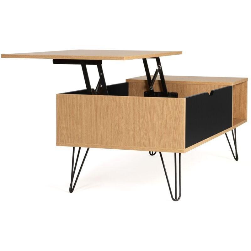 Açılır Plateau Akıllı Sehpa Doğal Ahşap ve Siyah Metal Ayaklı 110x55 cm - 101601