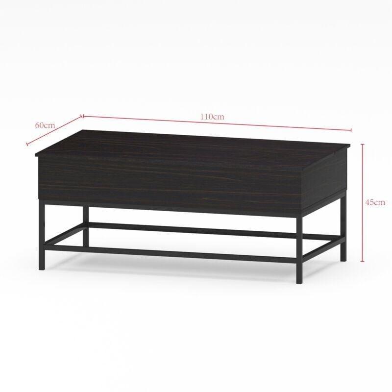 Açılır Tablalı Siyah Orta Sehpa Kahverengi Ahşap Detaylı 90x50x75 cm - 102884