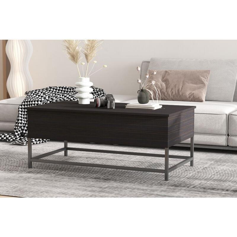 Açılır Tablalı Siyah Orta Sehpa Kahverengi Ahşap Detaylı 90x50x75 cm - 102884