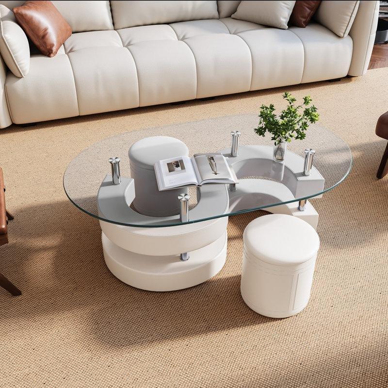 Addaly Cam Üstü Orta Sehpa 125 x 70 cm, Paslanmaz Çelik Ayaklı - 104836