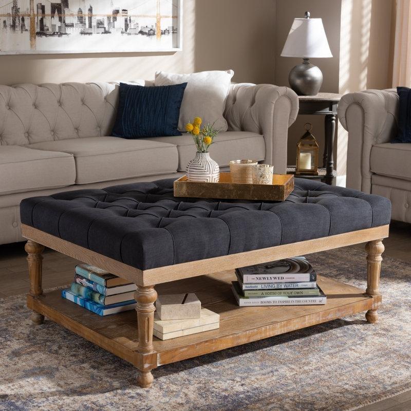 Adelman Linen Puflu Orta Sehpa 107x78 cm, Gri Açık Ahşap Ayaklı - 104848