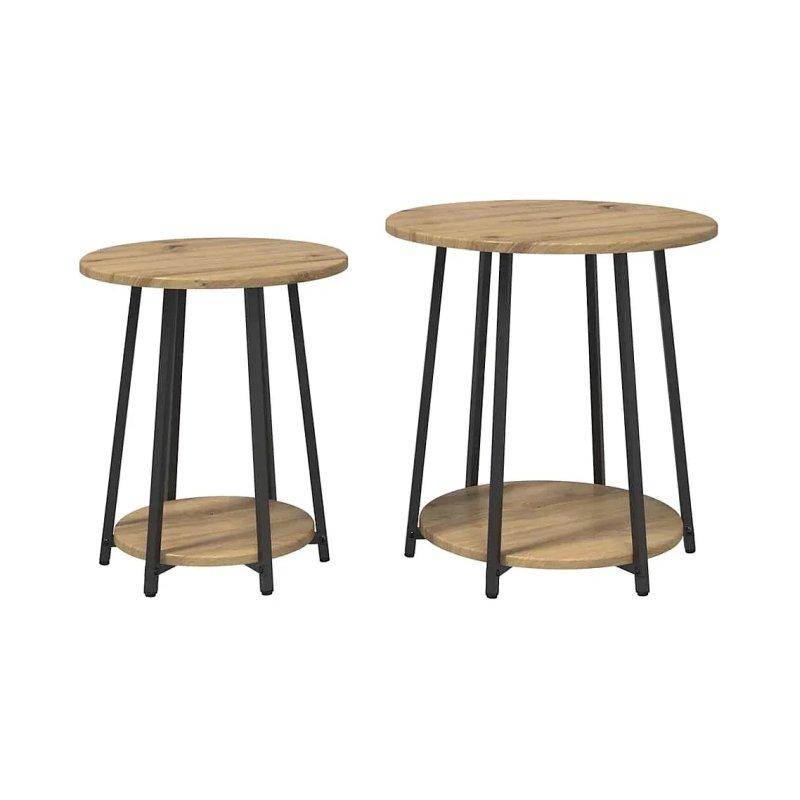 Ahşap 2 Li Zigon Sehpa Endüstriyel Ahşap Yuvarlak Siyah Metal Ayaklı 50x50x51 cm - 106219