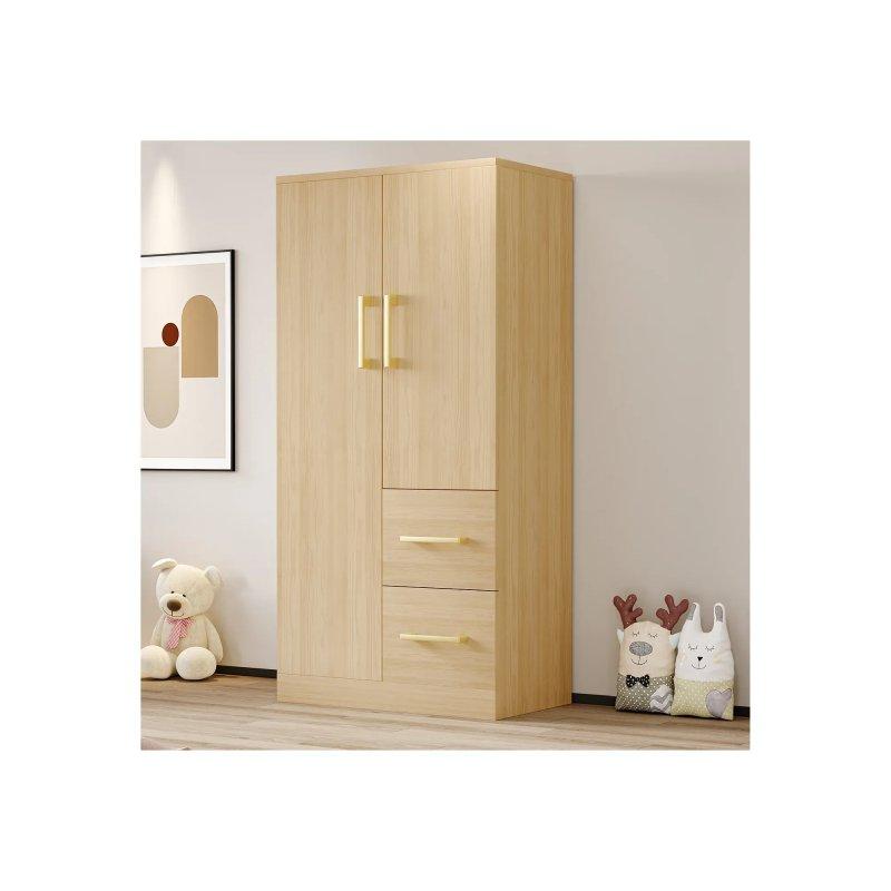 Ahşap Çocuk Gardrop 70x135 cm Beyaz 2 Kapılı ve 2 Çekmeceli - 90181
