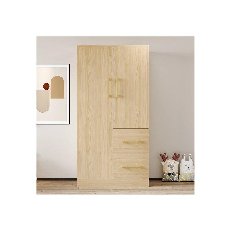 Ahşap Çocuk Gardrop 70x135 cm Beyaz 2 Kapılı ve 2 Çekmeceli - 90181