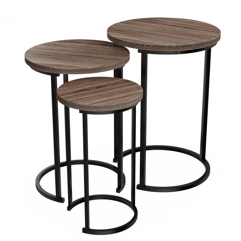 Ahşap Desenli Metal Zigon Sehpa Takımı Siyah Kahverengi 46 cm 57 cm 62 cm - 108337