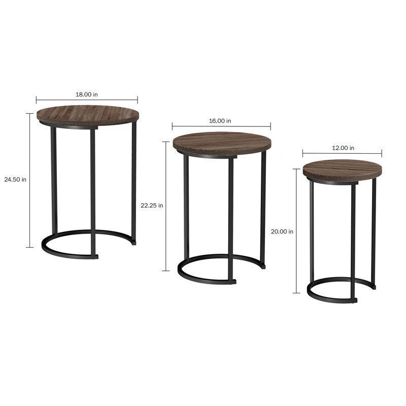 Ahşap Desenli Metal Zigon Sehpa Takımı Siyah Kahverengi 46 cm 57 cm 62 cm - 108337
