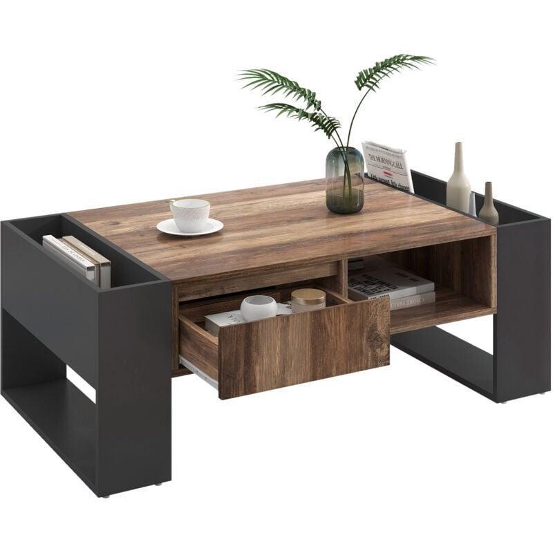 Ahşap Orta Sehpa Çekmeceli ve Raflı 106 cm Siyah Ceviz - 102874