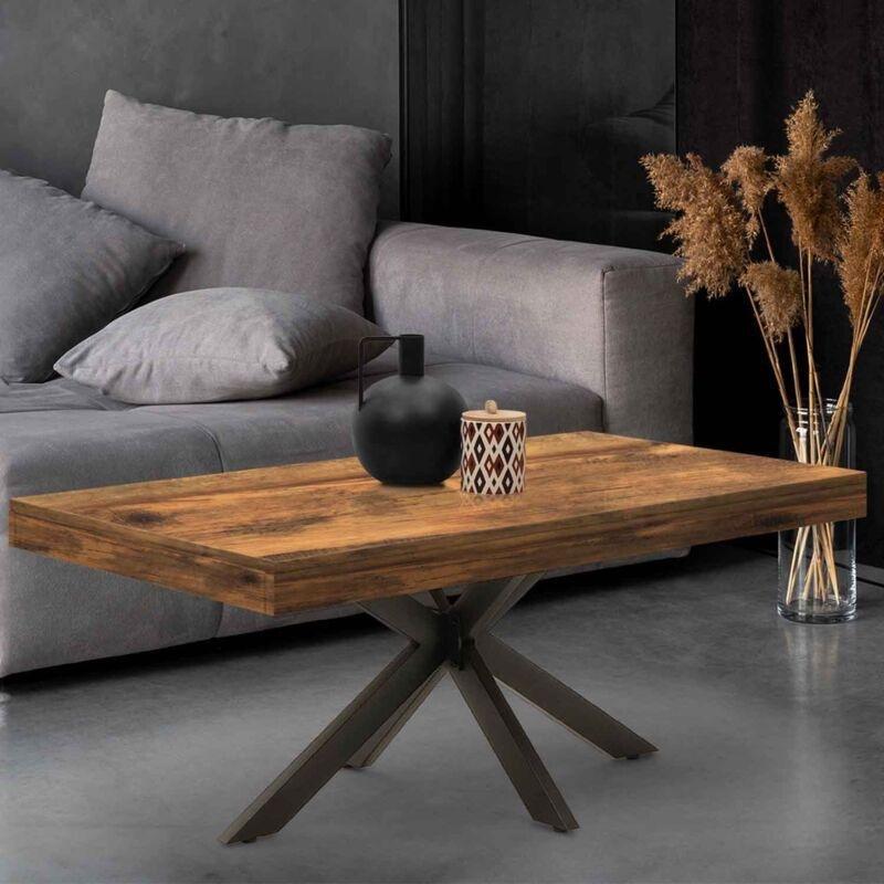 Ahşap ve Metal Orta Sehpa 110x60x45 cm Koyu Ahşap Eskitme Siyah - 103596