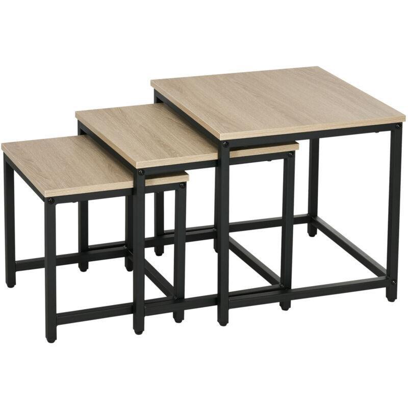 Ahşap Zigon Sehpa Üçlü Set 45x45x44 cm Siyah Metal Ayaklı - 106838