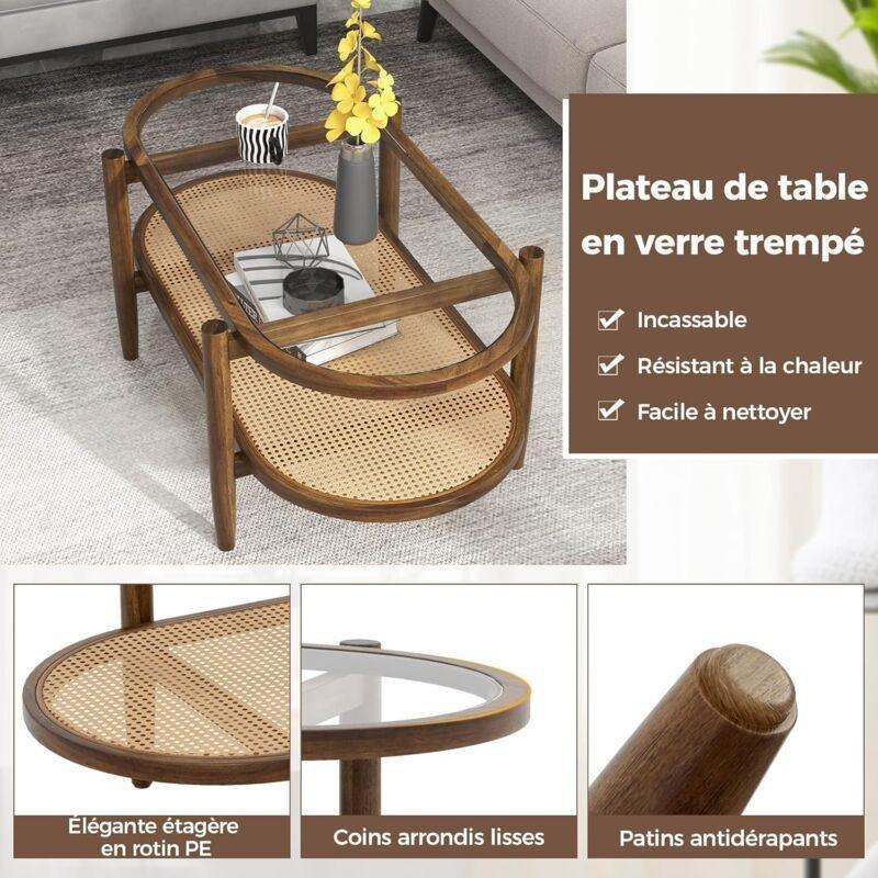 Akaçya Ağacı ve Temperli Cam Oval Orta Sehpa 102x56x47 cm - 102935