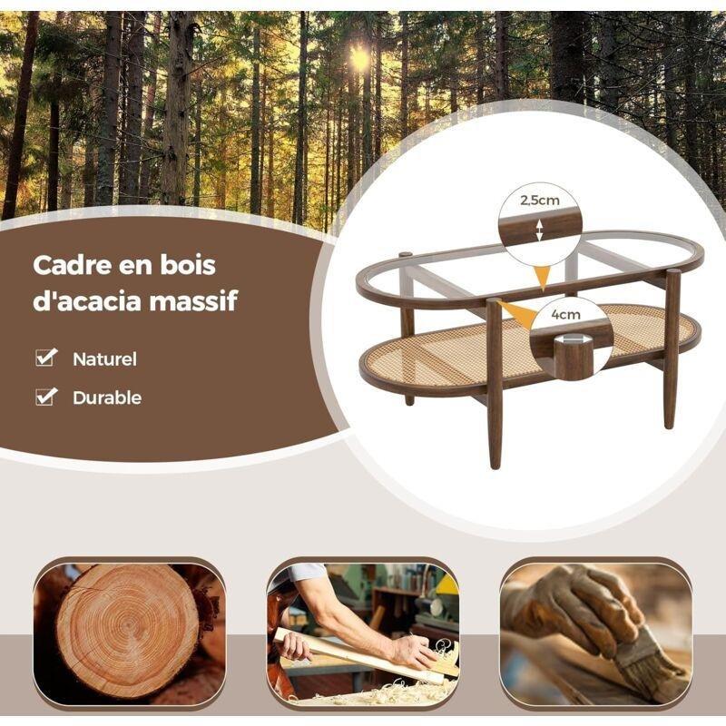 Akaçya Ağacı ve Temperli Cam Oval Orta Sehpa 102x56x47 cm - 102935