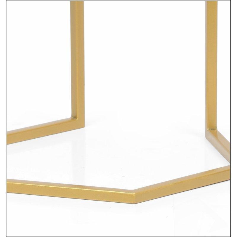 Akasya Ahşap Altıgen Gold Metal Ayaklı Üçlü C Zigon Sehpa - 46 cm x 46 cm x 65 cm - 108166