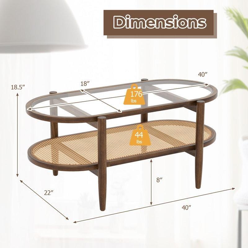 Akasya Ahşap Cam Üstü Rattan Orta Sehpa 102x56x47 cm - 105352