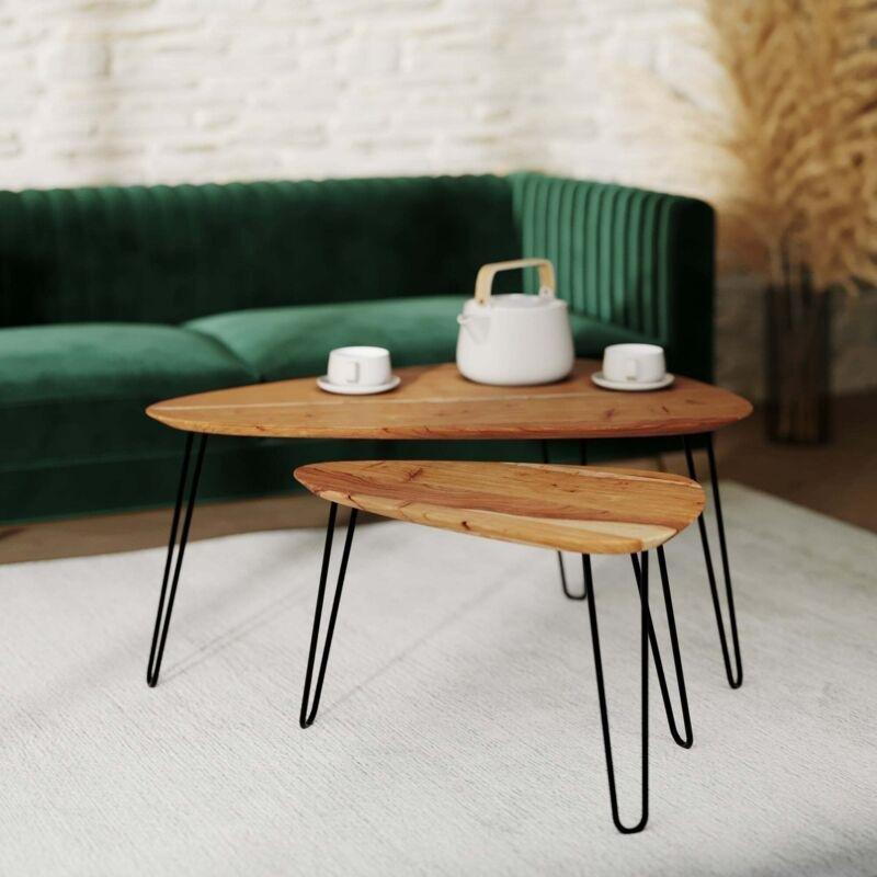 Akasya Ahşap Zigon Sehpa Takımı 110x80 cm Metal Ayaklı İkili Set - 107427