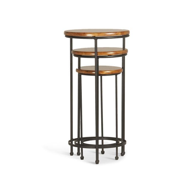 Akasya Masif Ahşap Tablalı Yuvarlak Siyah Metal Yüksek Zigon Sehpa 70x35x35 cm - 108712