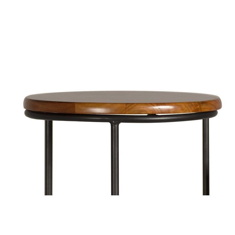 Akasya Masif Ahşap Tablalı Yuvarlak Siyah Metal Yüksek Zigon Sehpa 70x35x35 cm - 108712