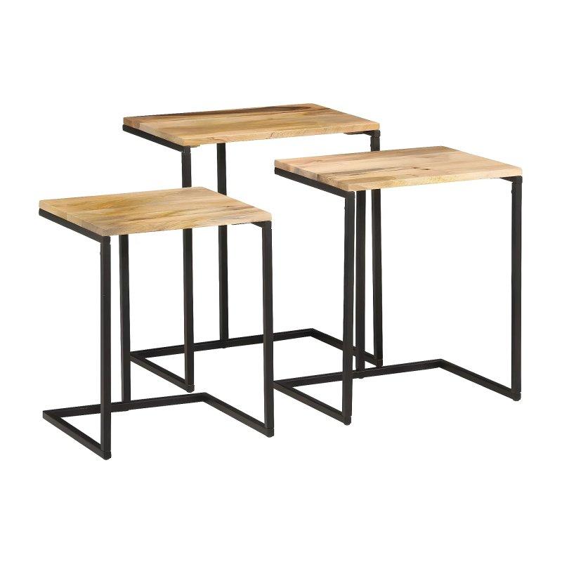 Akasya Zigon Sehpa Takımı 45x30x51 cm Doğal Ahşap Siyah Metal Ayaklı 3'lü Set - 106306