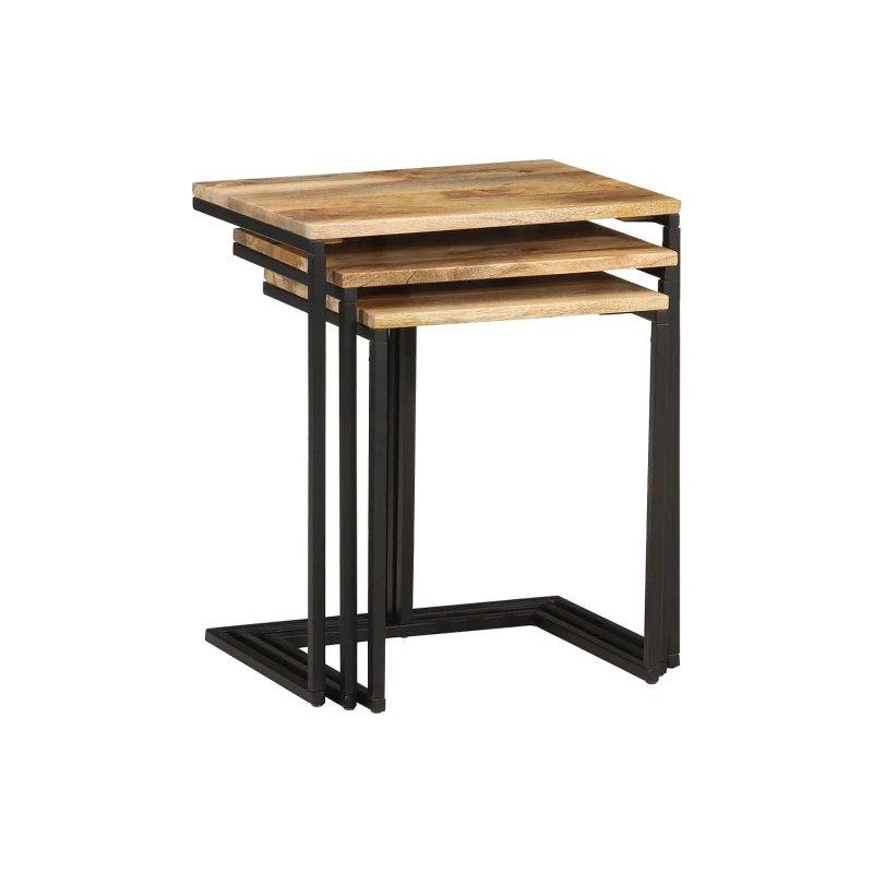 Akasya Zigon Sehpa Takımı 45x30x51 cm Doğal Ahşap Siyah Metal Ayaklı 3'lü Set - 106306