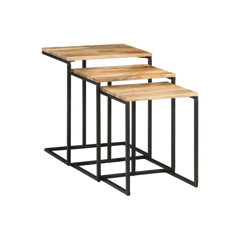 Akasya Zigon Sehpa Takımı 45x30x51 cm Doğal Ahşap Siyah Metal Ayaklı 3%27lü Set - 106306