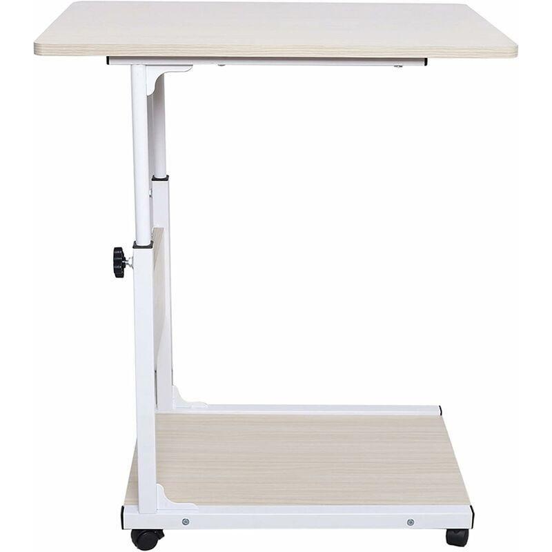 Akçaağaç Beyazı E1 MDF Karbon Çelik Yükseklik Ayarlı Tekerlekli Yan Sehpa-50x35x55x80 cm - 111629