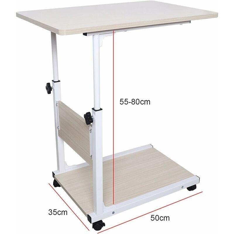 Akçaağaç Beyazı E1 MDF Karbon Çelik Yükseklik Ayarlı Tekerlekli Yan Sehpa-50x35x55x80 cm - 111629