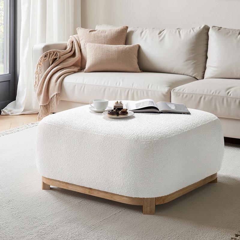 Aleida Modern Şenilli Puflu Orta Sehpa 100 cm Yuvarlak Ahşap Ayaklı - 104875