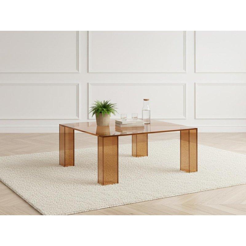 Alma Cam Orta Sehpa 80x80 cm Sert Cam Üstü Ceviz Ayaklı - 103889