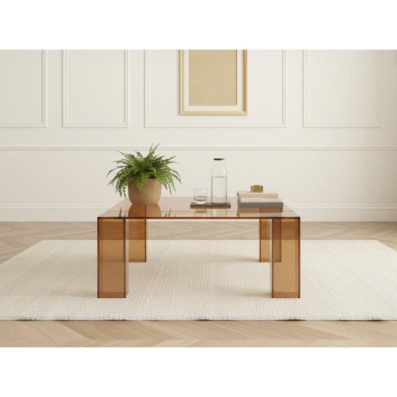 Alma Cam Orta Sehpa 80x80 cm Sert Cam Üstü Ceviz Ayaklı - 103889