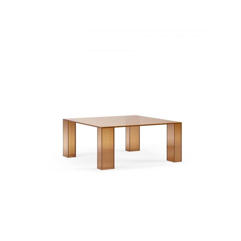 Alma Cam Orta Sehpa 80x80 cm Sert Cam Üstü Ceviz Ayaklı - 103889