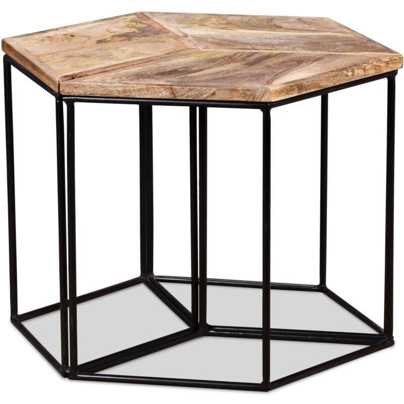 Altıgen Mango Ağacı Zigon Sehpa Seti, Metal Çerçeveli, 56x48x40 cm - 107069