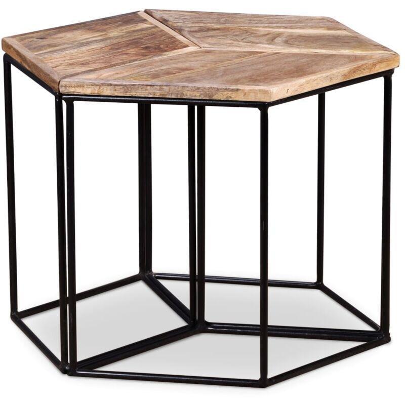 Altıgen Mango Ağacı Zigon Sehpa Seti, Metal Çerçeveli, 56x48x40 cm - 107069