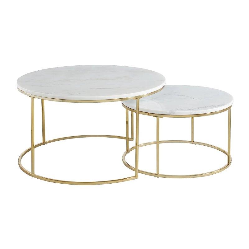 Angela Mermer Orta Sehpa Siyah-Gold 80x80 cm ve 60x60 cm - 102165