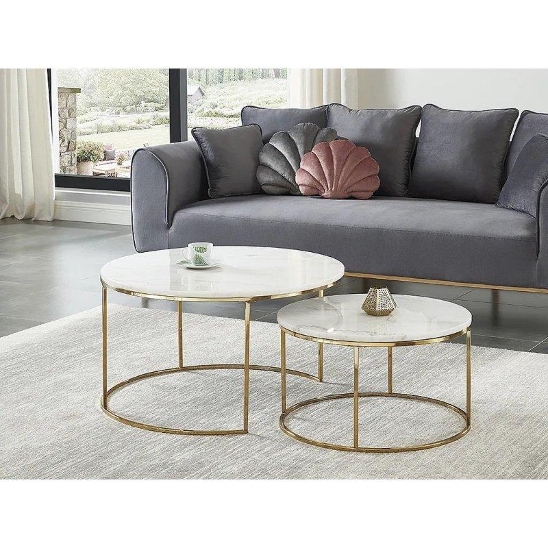 Angela Mermer Orta Sehpa Siyah-Gold 80x80 cm ve 60x60 cm - 102165