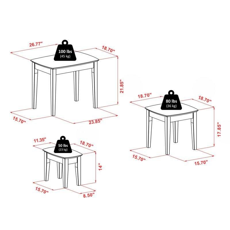 Antik Ceviz Renkli Masif Ahşap Üçlü Klasik Zigon Sehpa 68x47x55 cm - 108316