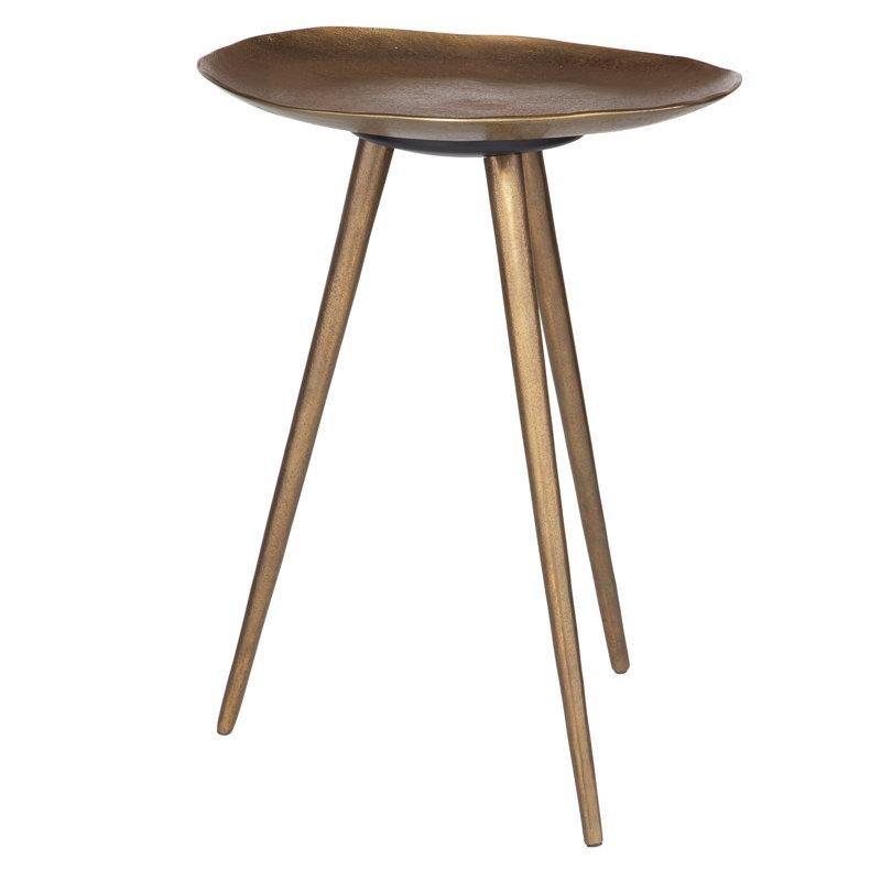 Antik Pirinç Alüminyum Oval Üç Ayaklı Pirinç Yan Sehpa-54x41x41 cm - 113142