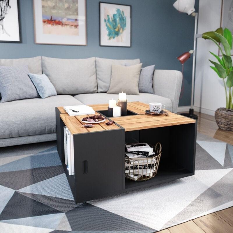 Anton Antrasit Orta Sehpa 80x80 cm Endüstriyel Ahşap - 102768