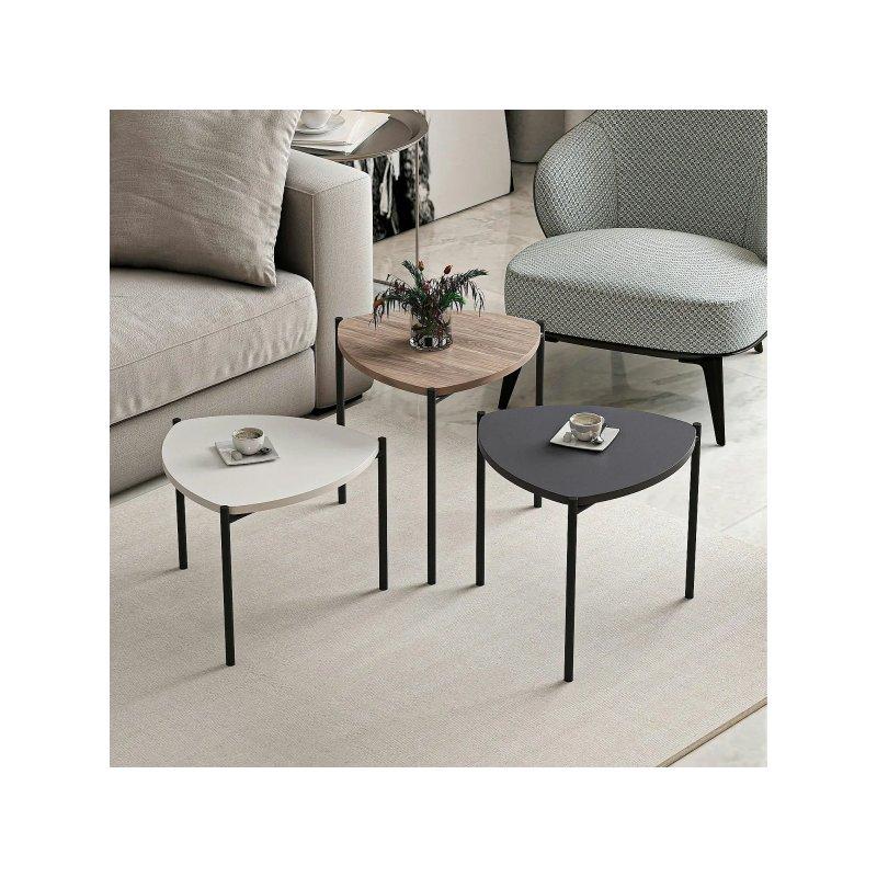 Antrasit Beyaz Ceviz 45 cm Üçlü Zigon Sehpa - 106243