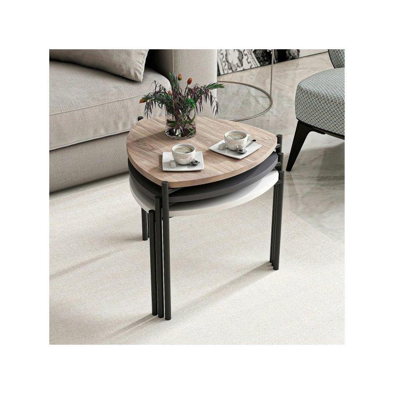Antrasit Beyaz Ceviz 45 cm Üçlü Zigon Sehpa - 106243