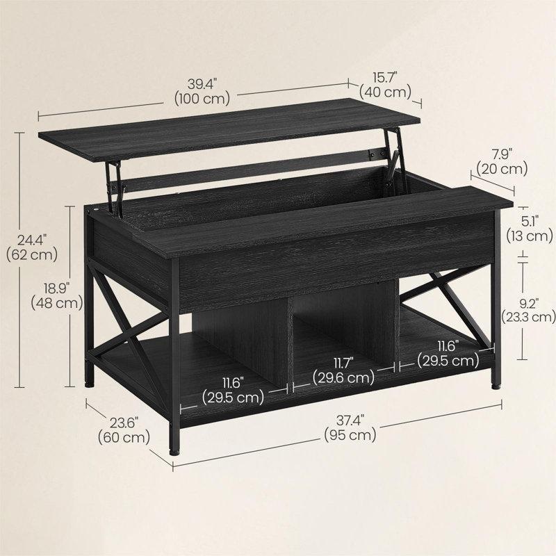 Antrasit Renkli Açılır Akıllı Sehpa Endüstriyel Ahşap Metal Ayaklı 100x60x48 cm - 101403